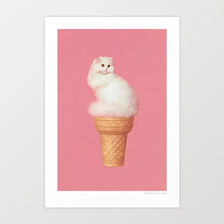 'Cat Ice Cream - Pink' Art Print by Vertigo Artography