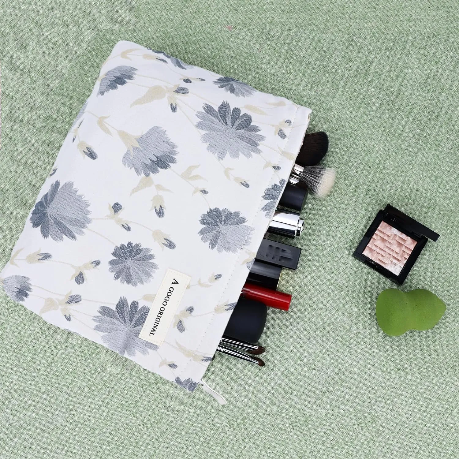 Cosmetic Makeup Bag Large Capacity Purse Travel Toiletry Zipper Storage Pouch Make up Brushes Organizer for Women and Girls Grey Mimosa