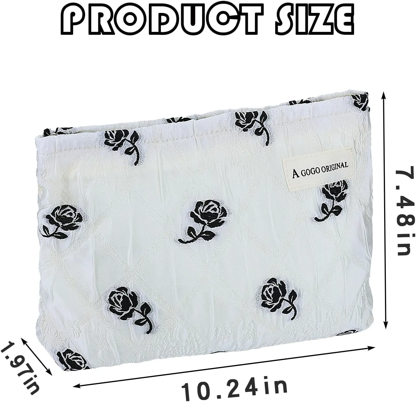 Cosmetic Makeup Bag Large Capacity Purse Travel Toiletry Zipper Storage Pouch Make up Brushes Organizer for Women and Girls Little Black Rose