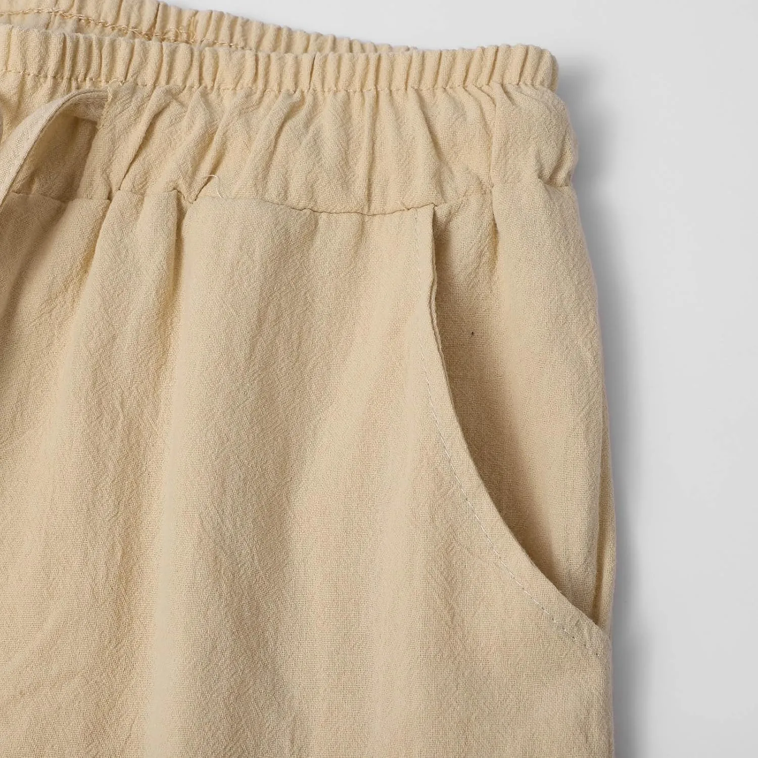 Cotton Linen Pants Men Casual Drawstring Summer Beach Pants Lightweight Breathable Flat Front Trouser with Pockets
