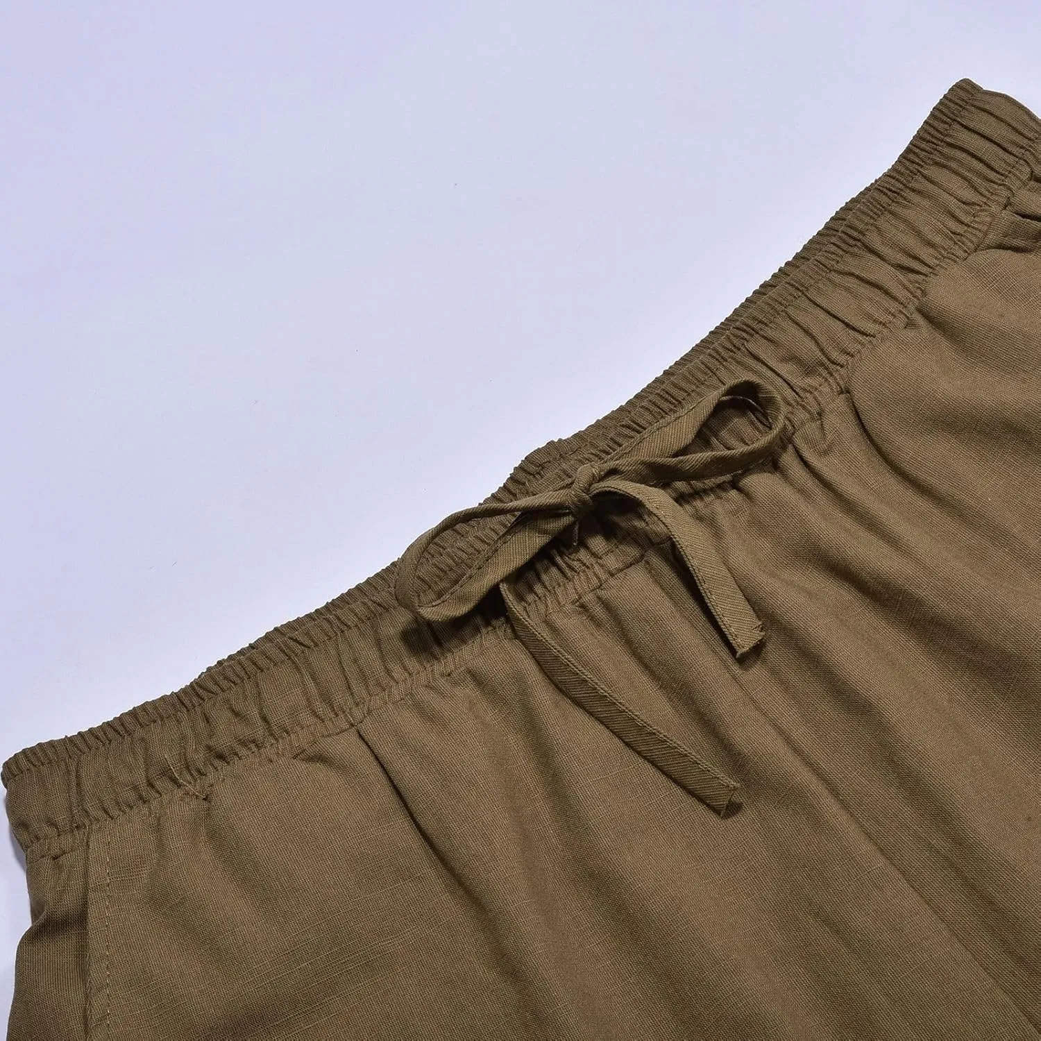 Cotton Linen Yoga Pants Men Summer Elastic Waist Drawstring Beach Athletic Pants for Workout, Jogging, Running