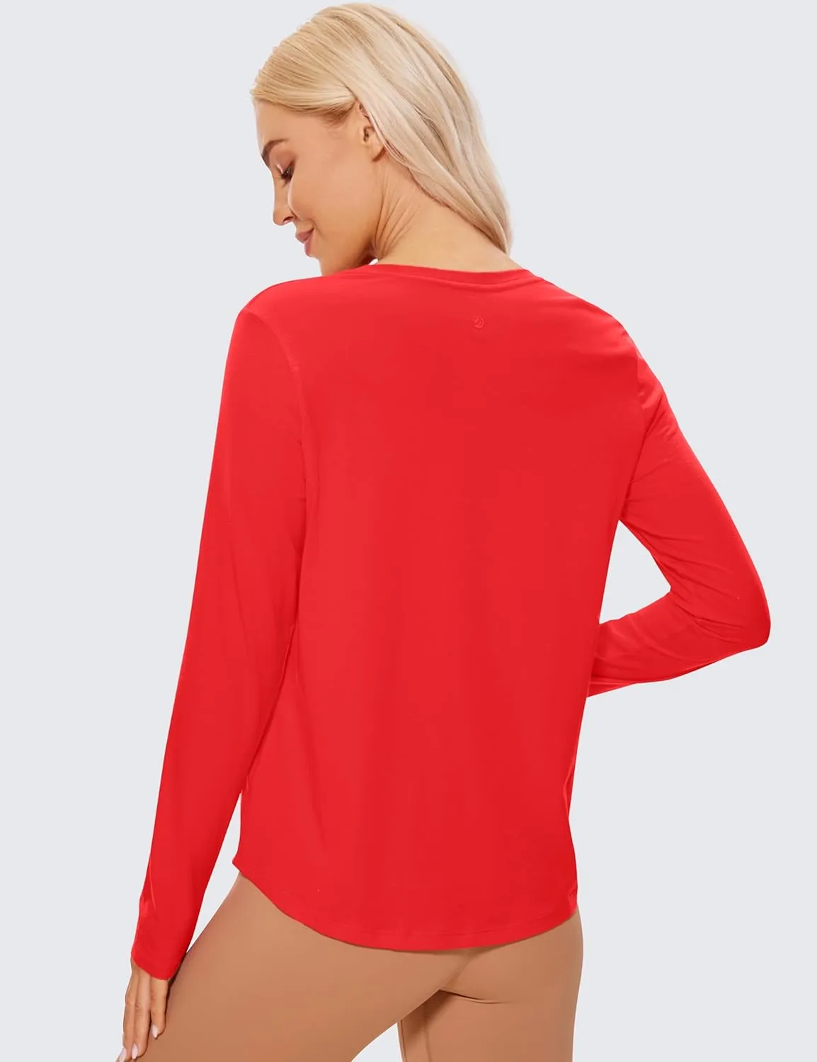 CRZ YOGA Pima Cotton Workout Long Sleeve Shirts for Women Athletic Crewneck Yoga Casual Tops Plain T-Shirt