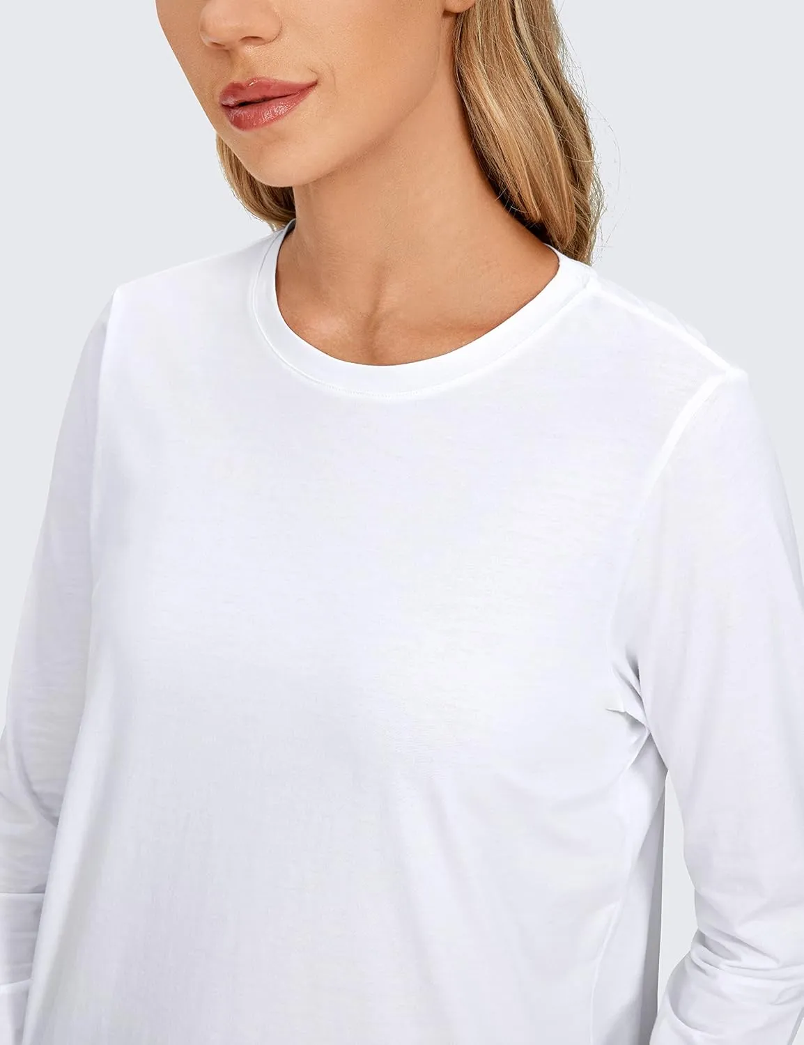 CRZ YOGA Pima Cotton Workout Long Sleeve Shirts for Women Athletic Crewneck Yoga Casual Tops Plain T-Shirt