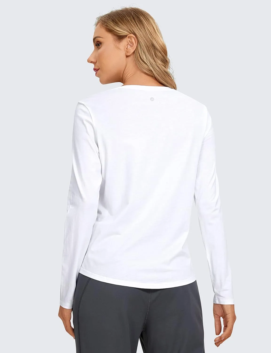 CRZ YOGA Pima Cotton Workout Long Sleeve Shirts for Women Athletic Crewneck Yoga Casual Tops Plain T-Shirt