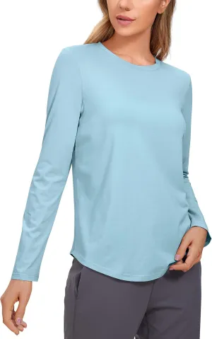 CRZ YOGA Pima Cotton Workout Long Sleeve Shirts for Women Athletic Crewneck Yoga Casual Tops Plain T-Shirt
