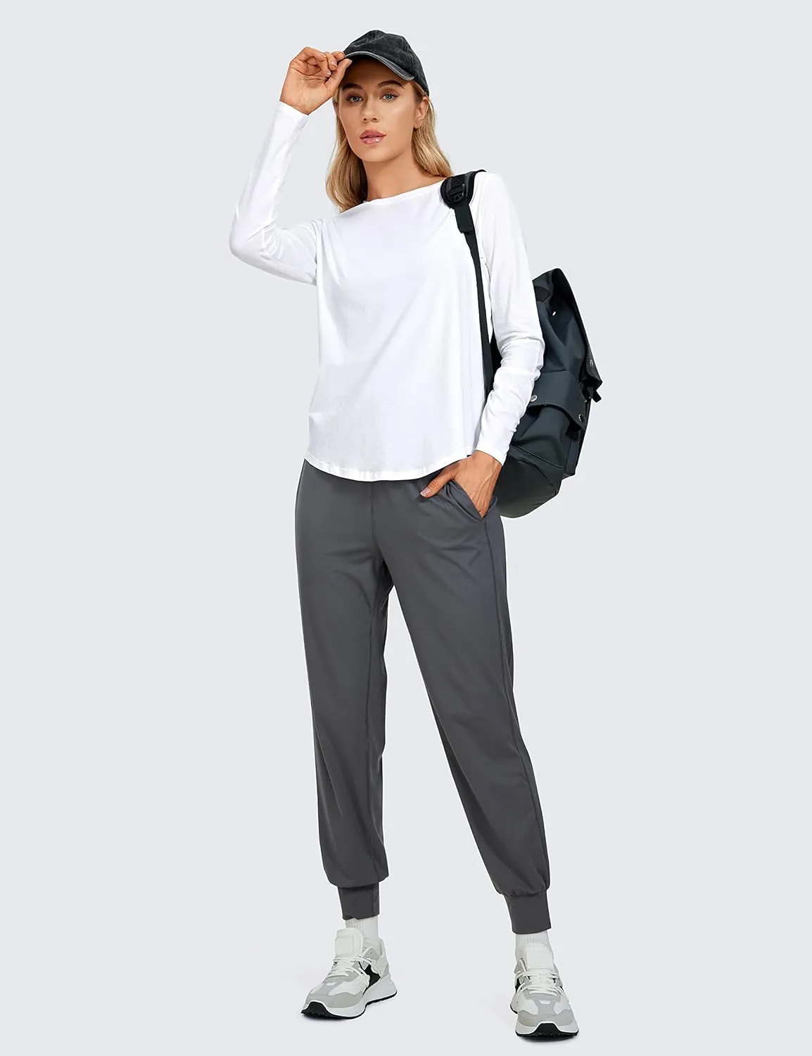 CRZ YOGA Pima Cotton Workout Long Sleeve Shirts for Women Athletic Crewneck Yoga Casual Tops Plain T-Shirt