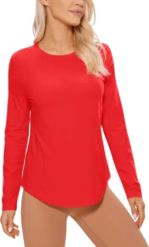 CRZ YOGA Pima Cotton Workout Long Sleeve Shirts for Women Athletic Crewneck Yoga Casual Tops Plain T-Shirt