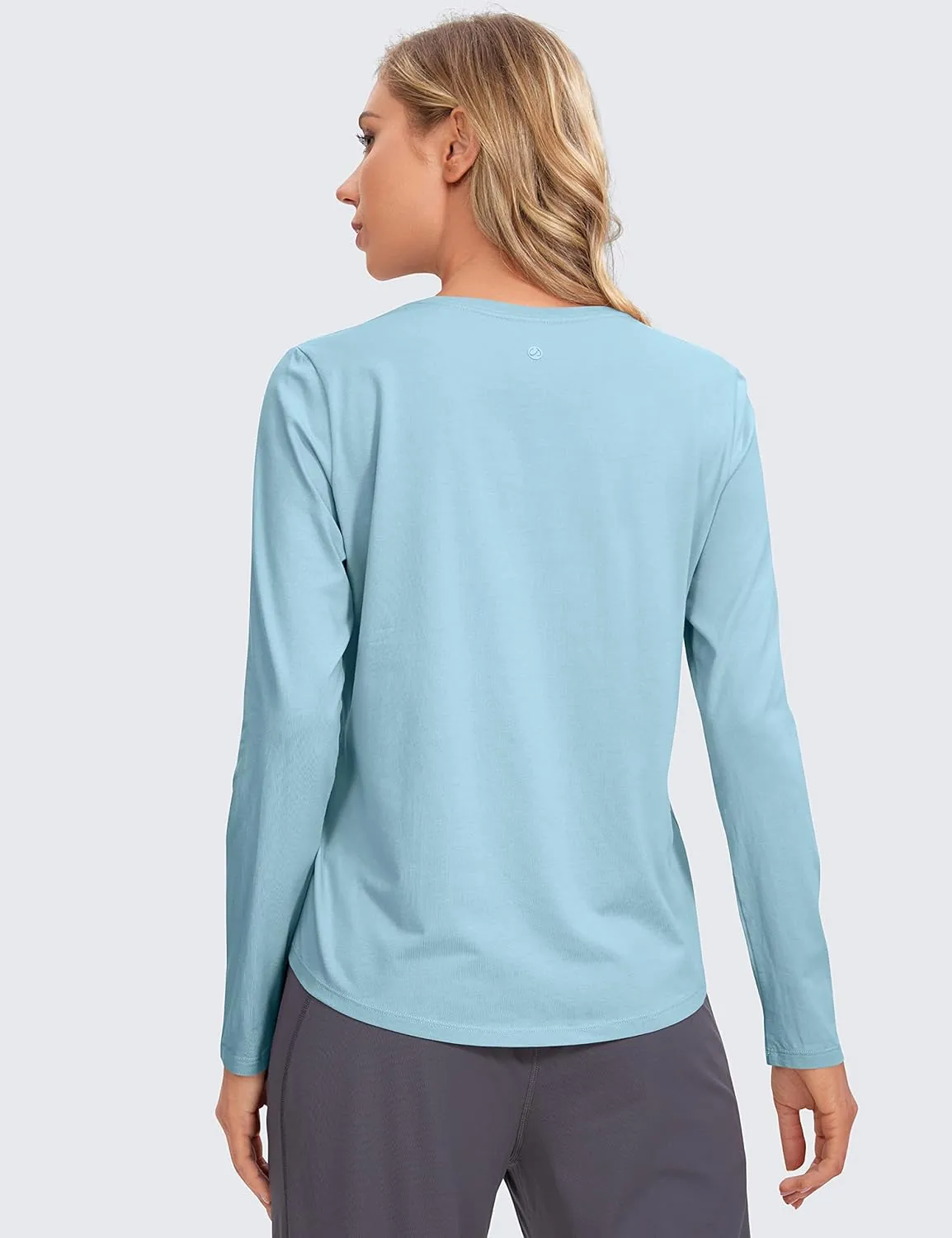 CRZ YOGA Pima Cotton Workout Long Sleeve Shirts for Women Athletic Crewneck Yoga Casual Tops Plain T-Shirt