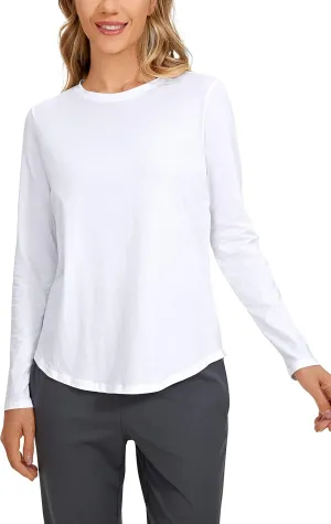 CRZ YOGA Pima Cotton Workout Long Sleeve Shirts for Women Athletic Crewneck Yoga Casual Tops Plain T-Shirt