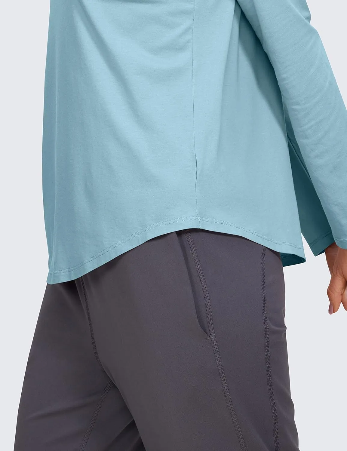 CRZ YOGA Pima Cotton Workout Long Sleeve Shirts for Women Athletic Crewneck Yoga Casual Tops Plain T-Shirt