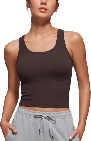 CRZ YOGA Softembrace Casual Tops for Women Soft Double Lined Scoop Neck Crop Sleeveless Shirts Basic Going Out Tanks