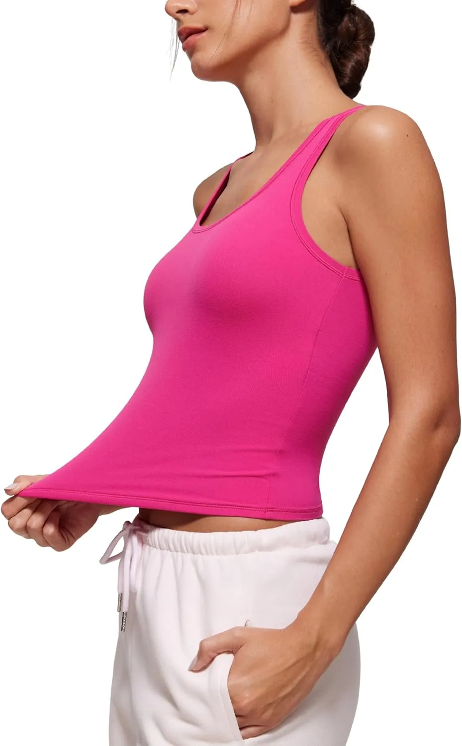 CRZ YOGA Softembrace Casual Tops for Women Soft Double Lined Scoop Neck Crop Sleeveless Shirts Basic Going Out Tanks