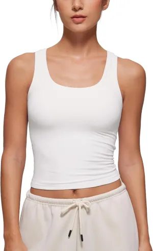 CRZ YOGA Softembrace Casual Tops for Women Soft Double Lined Scoop Neck Crop Sleeveless Shirts Basic Going Out Tanks