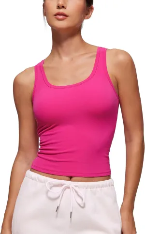 CRZ YOGA Softembrace Casual Tops for Women Soft Double Lined Scoop Neck Crop Sleeveless Shirts Basic Going Out Tanks
