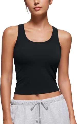 CRZ YOGA Softembrace Casual Tops for Women Soft Double Lined Scoop Neck Crop Sleeveless Shirts Basic Going Out Tanks