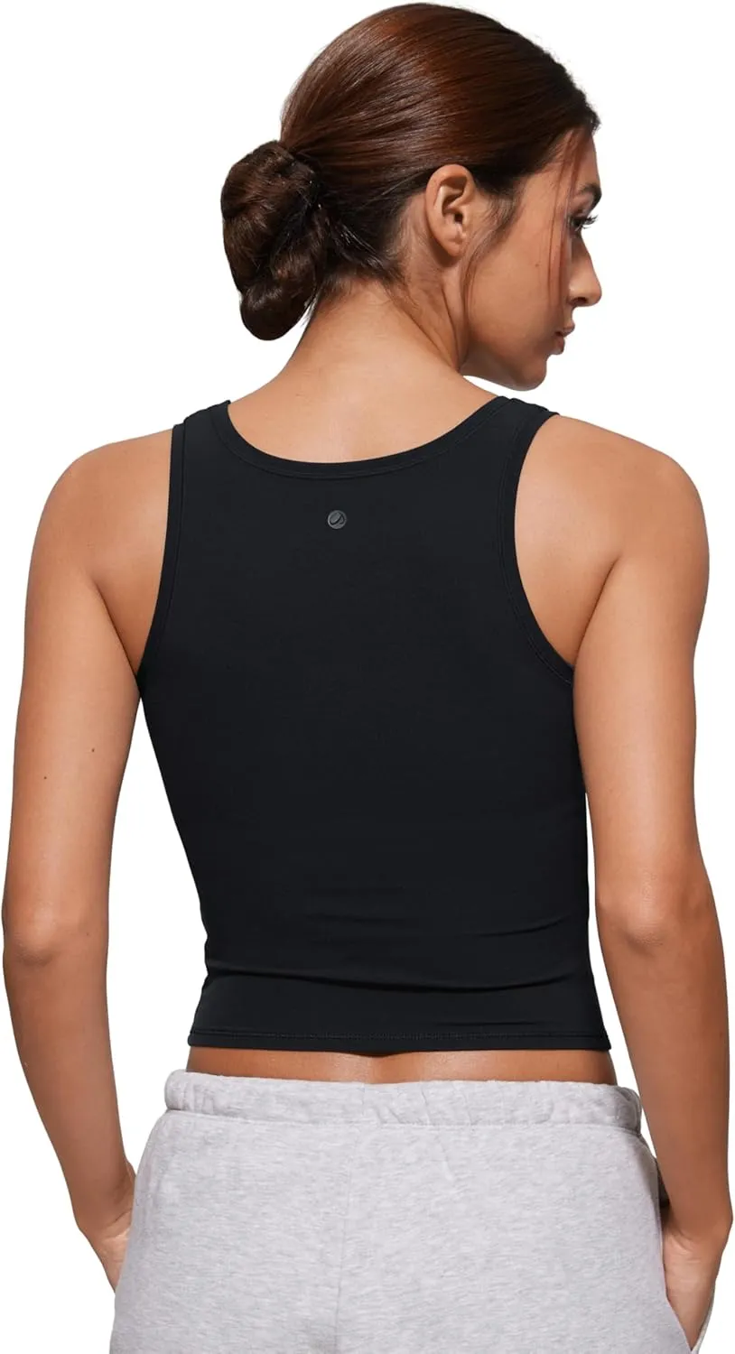 CRZ YOGA Softembrace Casual Tops for Women Soft Double Lined Scoop Neck Crop Sleeveless Shirts Basic Going Out Tanks