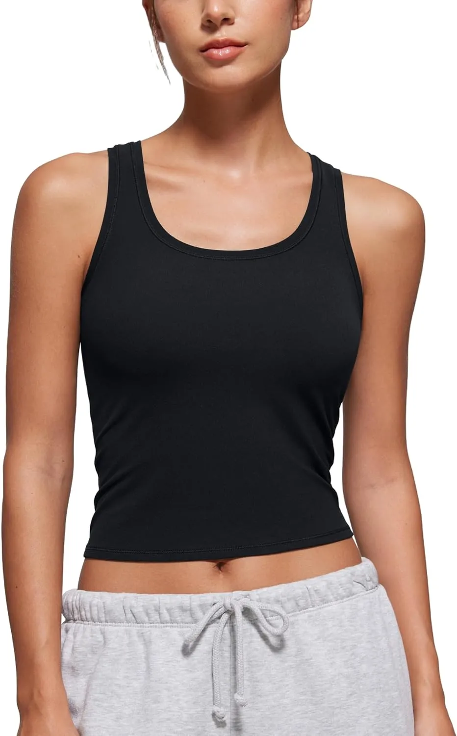 CRZ YOGA Softembrace Casual Tops for Women Soft Double Lined Scoop Neck Crop Sleeveless Shirts Basic Going Out Tanks