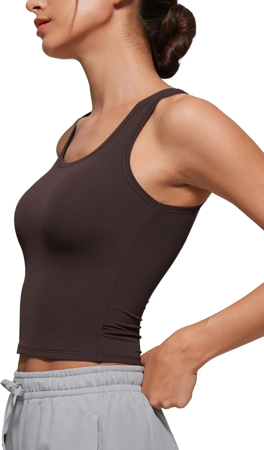 CRZ YOGA Softembrace Casual Tops for Women Soft Double Lined Scoop Neck Crop Sleeveless Shirts Basic Going Out Tanks