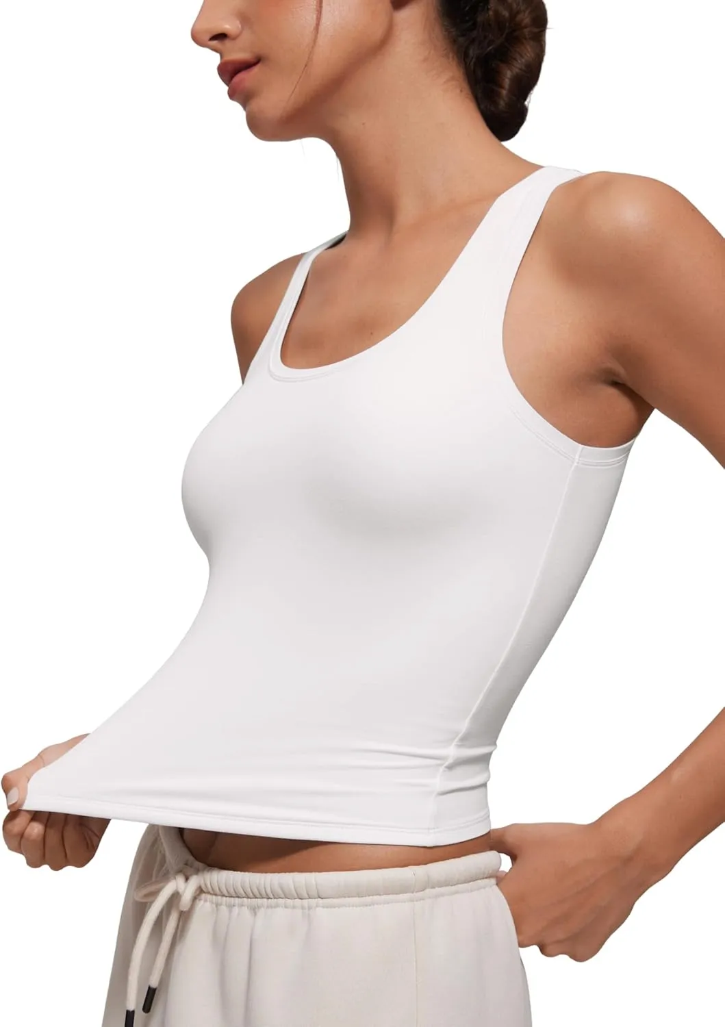 CRZ YOGA Softembrace Casual Tops for Women Soft Double Lined Scoop Neck Crop Sleeveless Shirts Basic Going Out Tanks