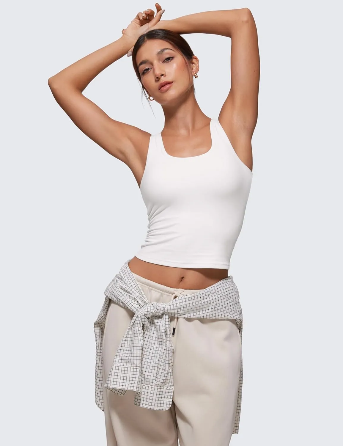 CRZ YOGA Softembrace Casual Tops for Women Soft Double Lined Scoop Neck Crop Sleeveless Shirts Basic Going Out Tanks