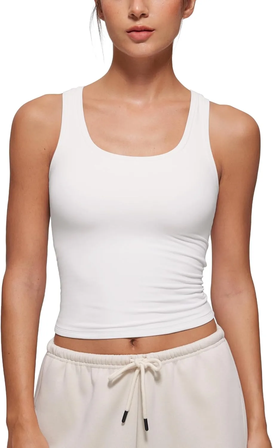 CRZ YOGA Softembrace Casual Tops for Women Soft Double Lined Scoop Neck Crop Sleeveless Shirts Basic Going Out Tanks