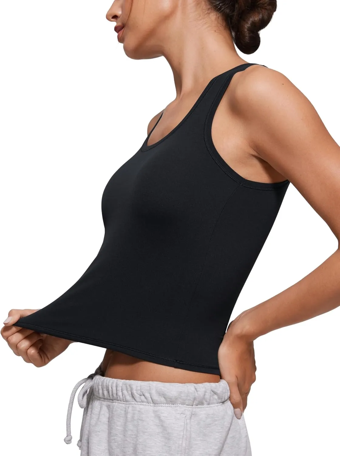 CRZ YOGA Softembrace Casual Tops for Women Soft Double Lined Scoop Neck Crop Sleeveless Shirts Basic Going Out Tanks