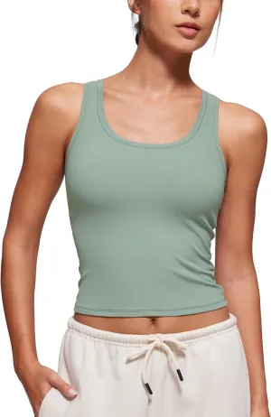 CRZ YOGA Softembrace Casual Tops for Women Soft Double Lined Scoop Neck Crop Sleeveless Shirts Basic Going Out Tanks