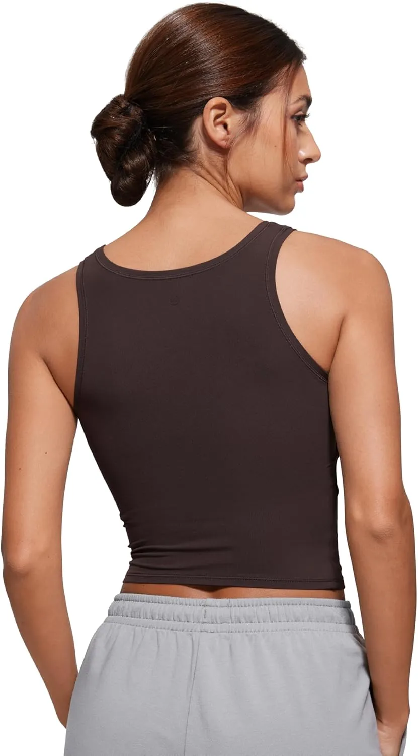 CRZ YOGA Softembrace Casual Tops for Women Soft Double Lined Scoop Neck Crop Sleeveless Shirts Basic Going Out Tanks