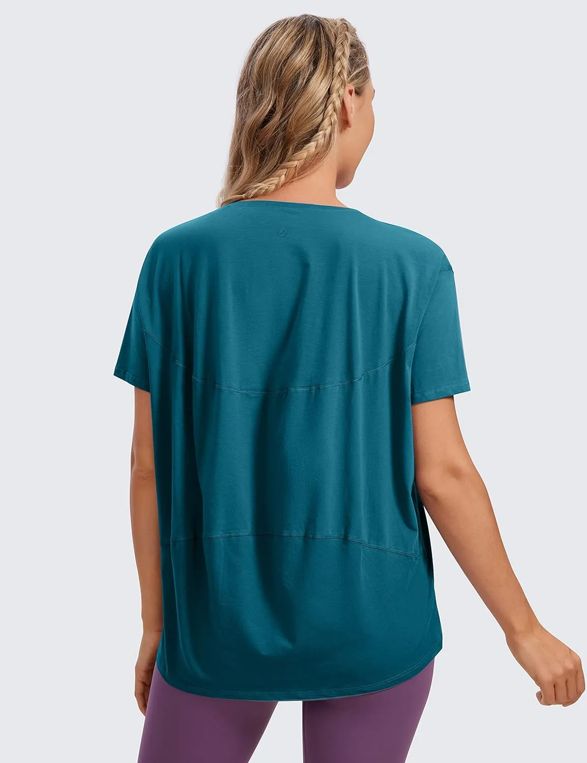 CRZ YOGA Women's Pima Cotton Short Sleeve Shirts Boat Neck Loose Fit Gym Workout T-Shirt Athletic Casual Tops