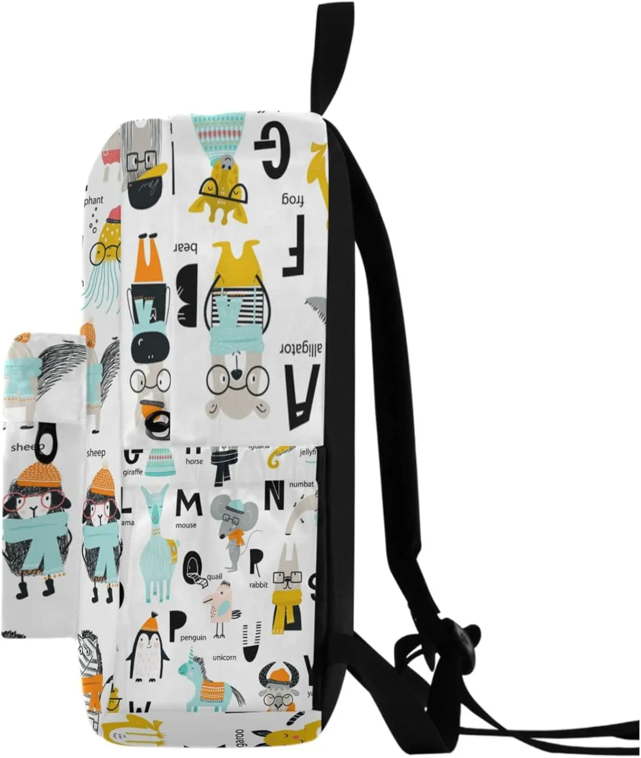 Cute Cartoon Animal Alphabet Large Portable Laptop Backpack Durable Travel Bag for Men Women School Bookbag Work Fit 16.5 Inch Notebook