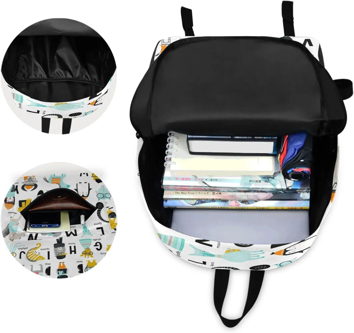 Cute Cartoon Animal Alphabet Large Portable Laptop Backpack Durable Travel Bag for Men Women School Bookbag Work Fit 16.5 Inch Notebook