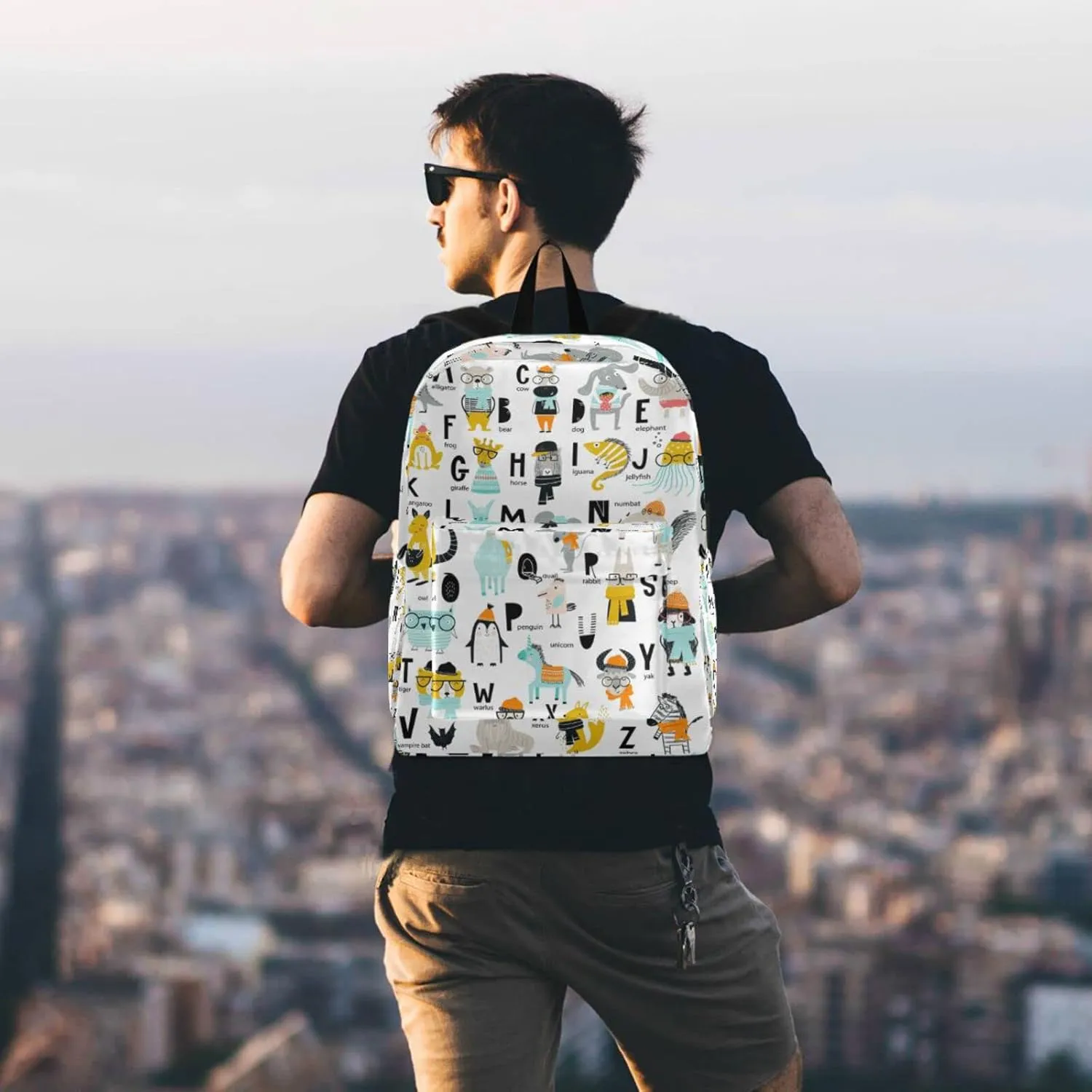 Cute Cartoon Animal Alphabet Large Portable Laptop Backpack Durable Travel Bag for Men Women School Bookbag Work Fit 16.5 Inch Notebook