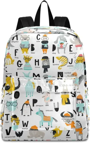 Cute Cartoon Animal Alphabet Large Portable Laptop Backpack Durable Travel Bag for Men Women School Bookbag Work Fit 16.5 Inch Notebook