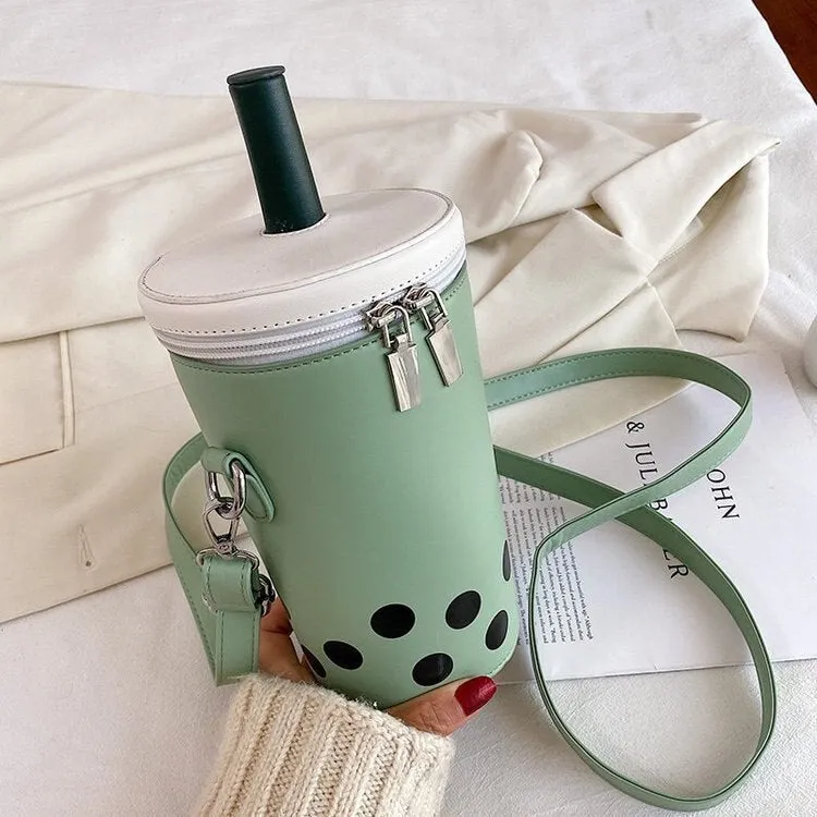 Cute Milk Tea Women&#39;s Shoulder Crossbody Bag Drink Cup Design Ladies Autumn Winter Cartoon Printing Pu Leather Messenger Bags