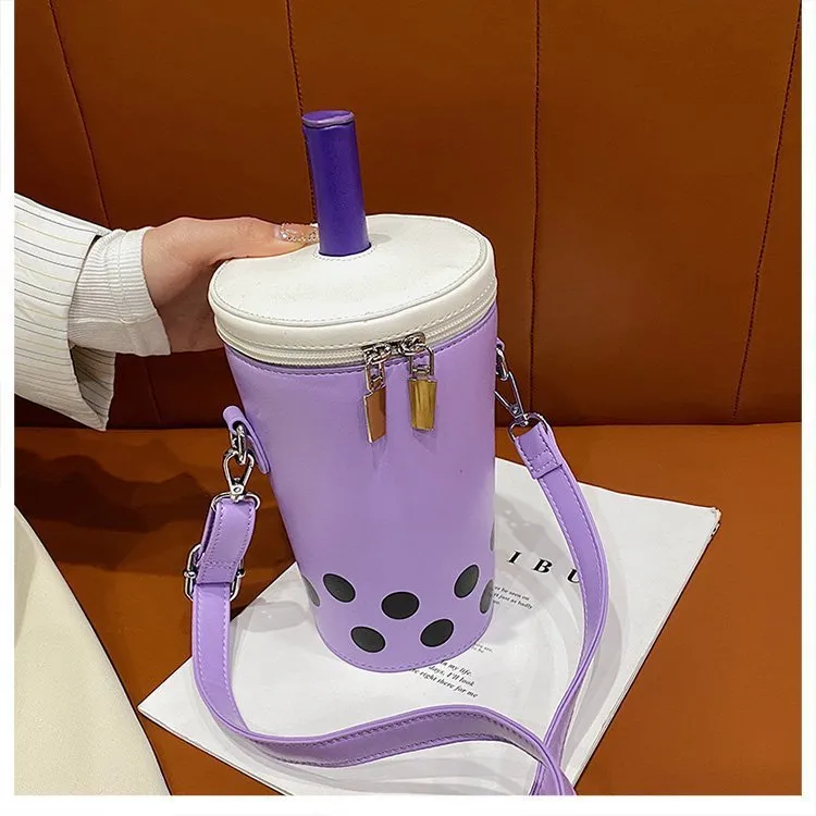 Cute Milk Tea Women&#39;s Shoulder Crossbody Bag Drink Cup Design Ladies Autumn Winter Cartoon Printing Pu Leather Messenger Bags