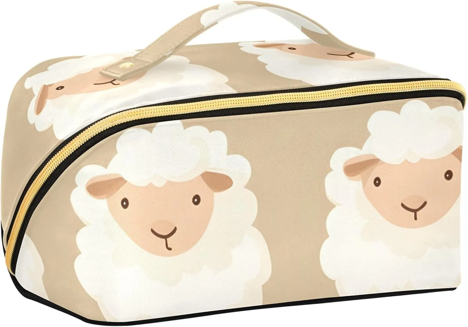 Cute Sheeps Lay Flat Travel Makeup Bag Large Capacity Cosmetic Organizer Toiletry Bag for WomanWide Open Portable Pouch with Divider and Handle