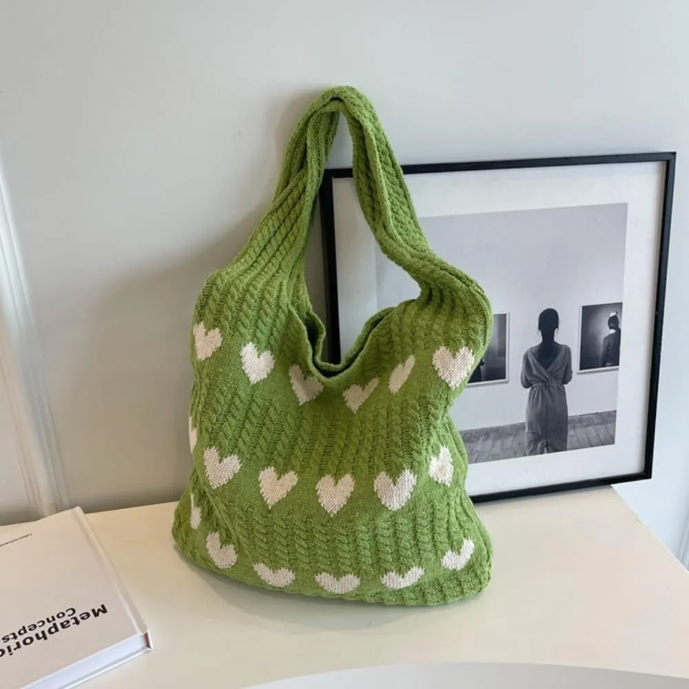 Cute Tote Bag Knit Aesthetic Crochet Shoulder Bag Fashion Handbag Casual Bags Beach Bag for Women Girl