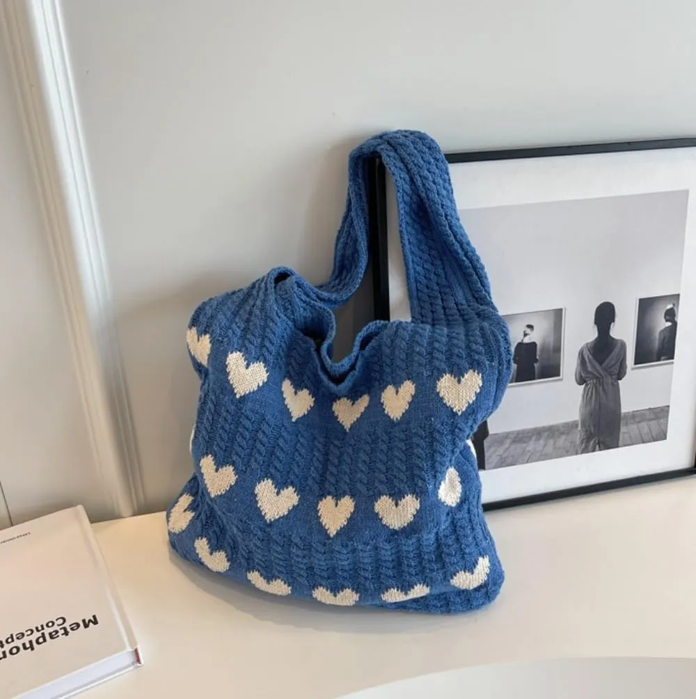 Cute Tote Bag Knit Aesthetic Crochet Shoulder Bag Fashion Handbag Casual Bags Beach Bag for Women Girl