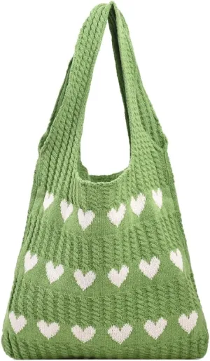 Cute Tote Bag Knit Aesthetic Crochet Shoulder Bag Fashion Handbag Casual Bags Beach Bag for Women Girl