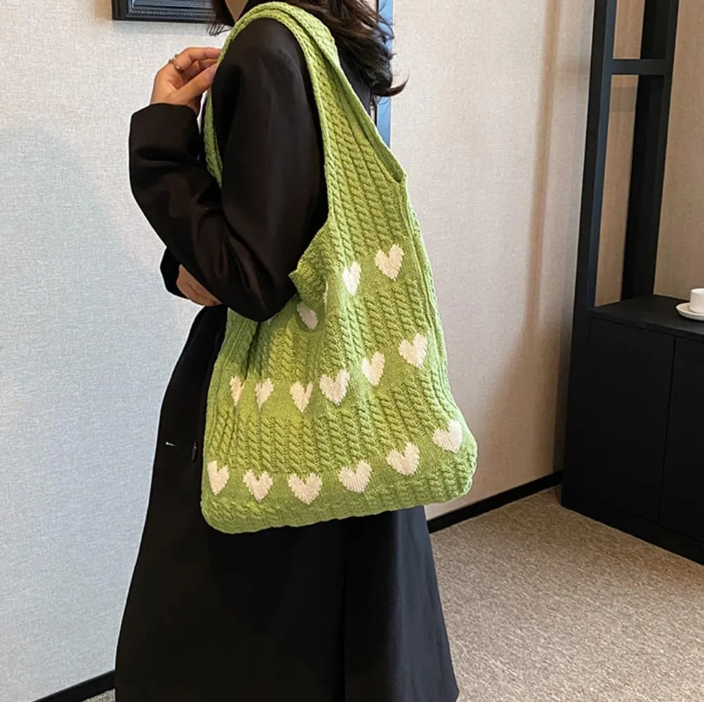 Cute Tote Bag Knit Aesthetic Crochet Shoulder Bag Fashion Handbag Casual Bags Beach Bag for Women Girl