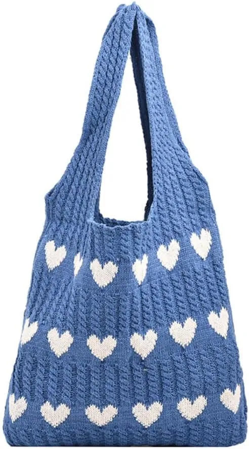 Cute Tote Bag Knit Aesthetic Crochet Shoulder Bag Fashion Handbag Casual Bags Beach Bag for Women Girl