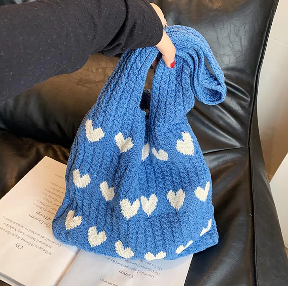 Cute Tote Bag Knit Aesthetic Crochet Shoulder Bag Fashion Handbag Casual Bags Beach Bag for Women Girl