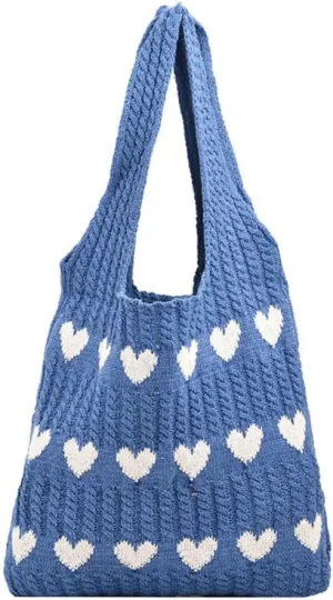 Cute Tote Bag Knit Aesthetic Crochet Shoulder Bag Fashion Handbag Casual Bags Beach Bag for Women Girl