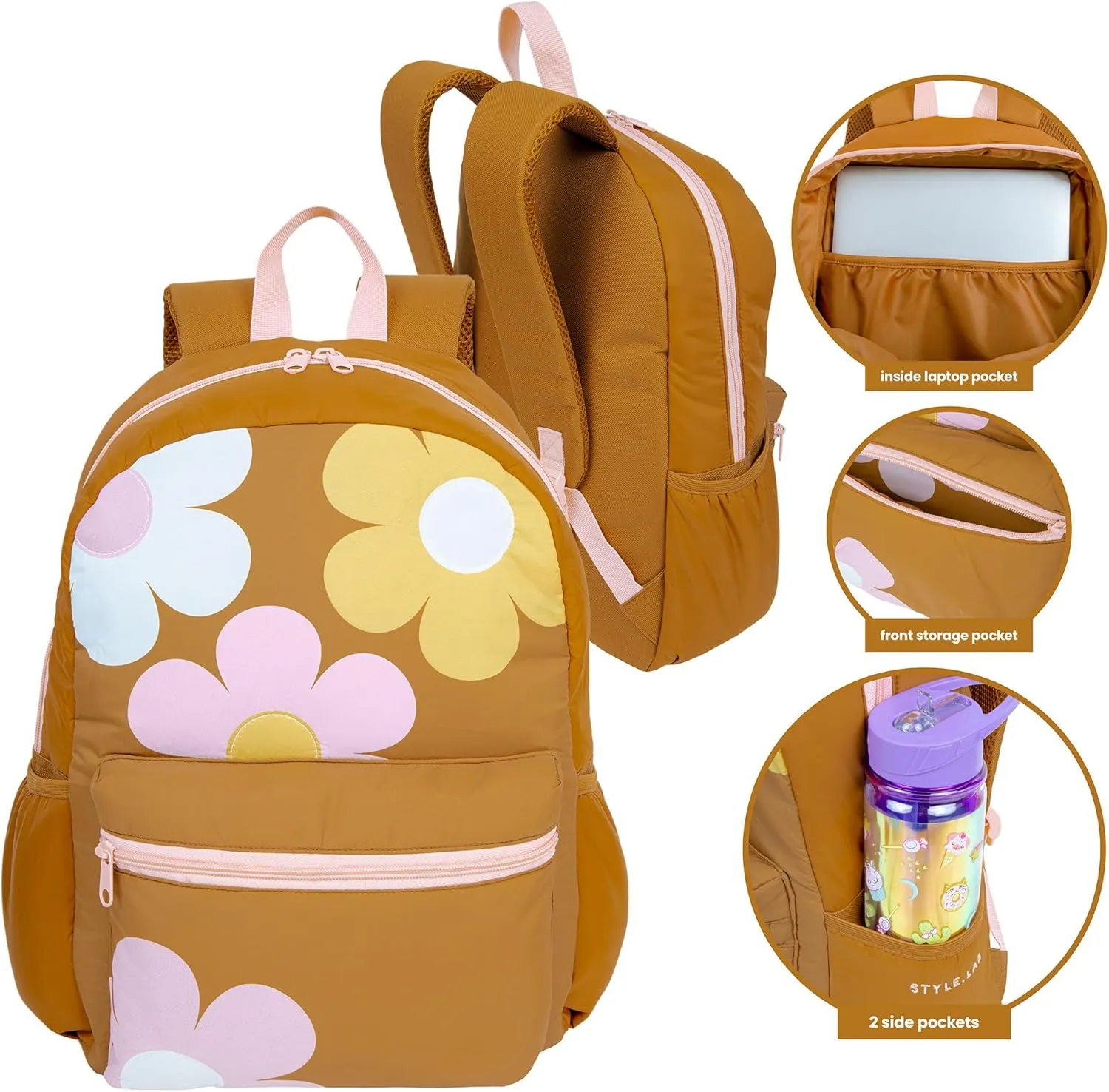 Fashion Angels Style.Lab Backpack for Kids, Travel Bookbag with Matching Pencil Pouch, Cute Puffer Detail & Daisy Design, Ideal for Girls & Boys in School