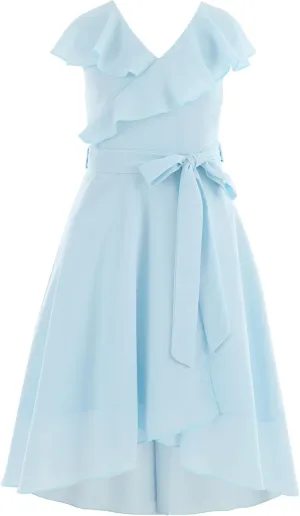 Flofallzique Girls Chiffon Dress Summer Party Wear Ruffle V Neck Wedding Graduation Junior Dress for 5-14 Years