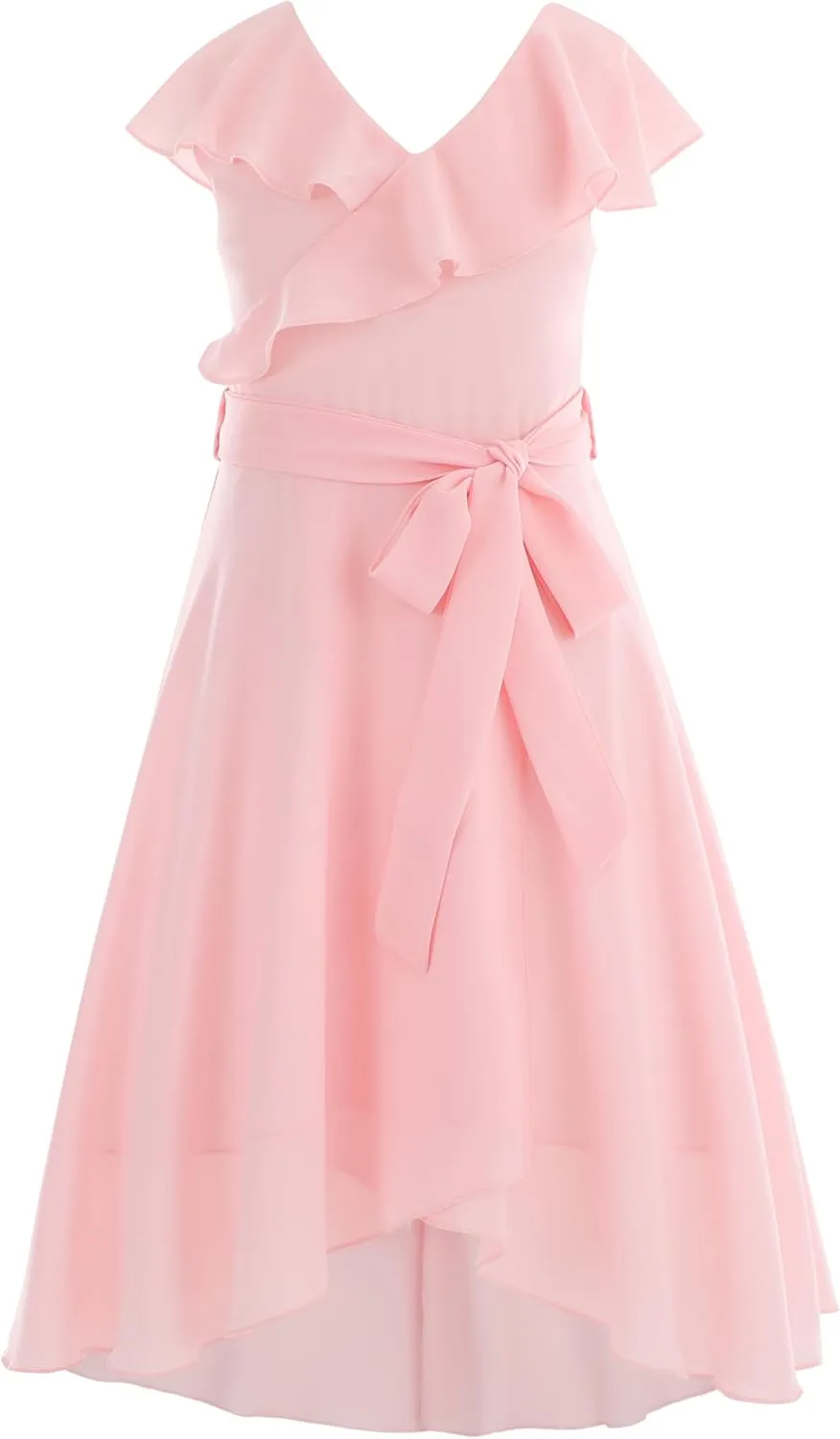 Flofallzique Girls Chiffon Dress Summer Party Wear Ruffle V Neck Wedding Graduation Junior Dress for 5-14 Years
