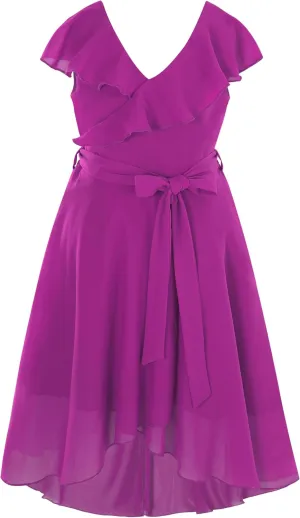 Flofallzique Girls Chiffon Dress Summer Party Wear Ruffle V Neck Wedding Graduation Junior Dress for 5-14 Years