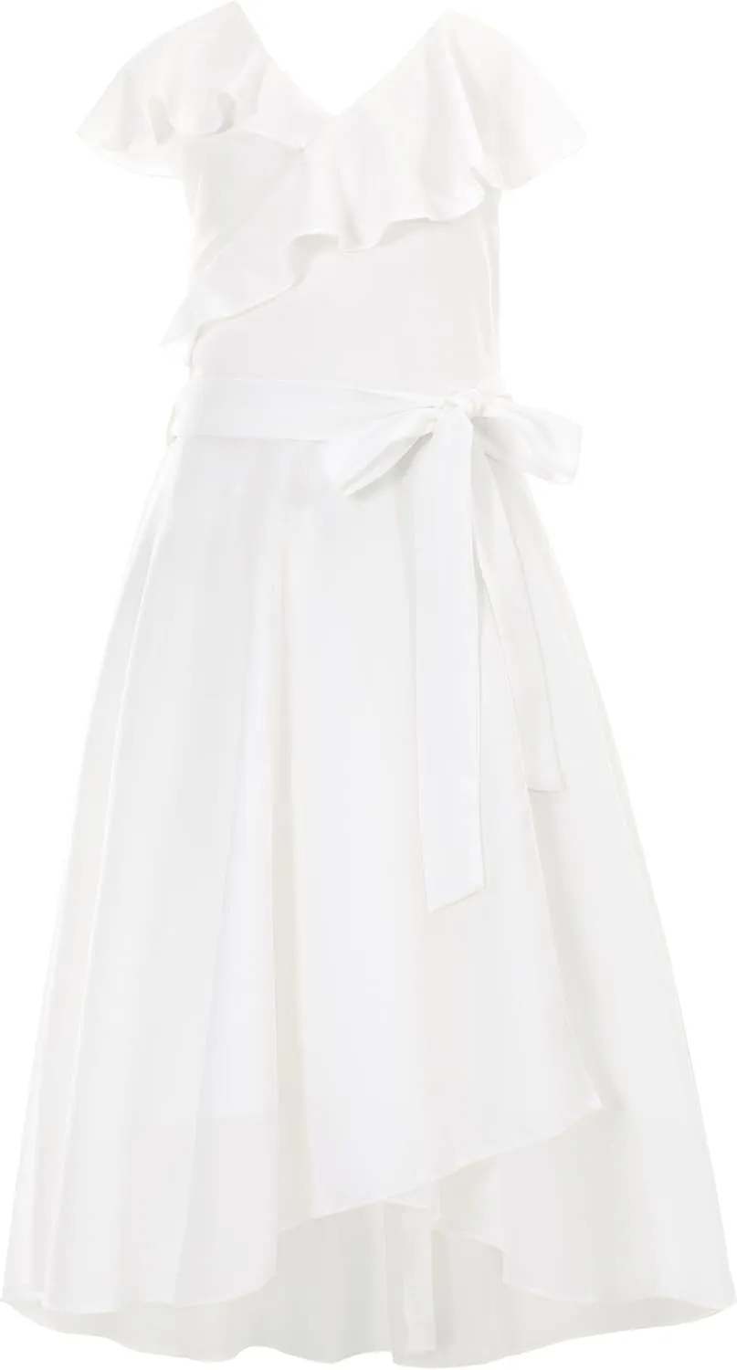 Flofallzique Girls Chiffon Dress Summer Party Wear Ruffle V Neck Wedding Graduation Junior Dress for 5-14 Years
