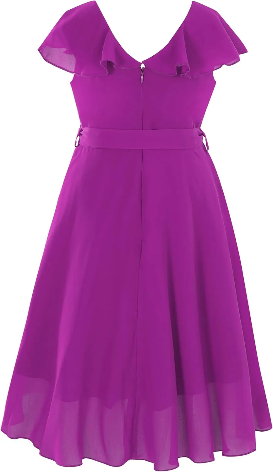 Flofallzique Girls Chiffon Dress Summer Party Wear Ruffle V Neck Wedding Graduation Junior Dress for 5-14 Years