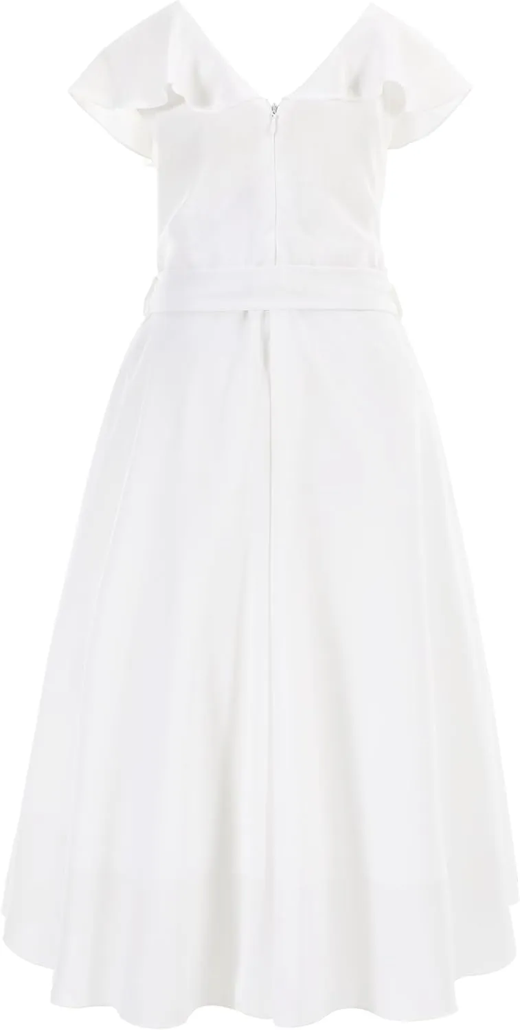 Flofallzique Girls Chiffon Dress Summer Party Wear Ruffle V Neck Wedding Graduation Junior Dress for 5-14 Years